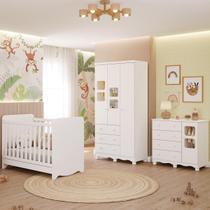 Quarto de Bebê Completo com Berço Americano Ben 3 Em 1 Guarda Roupa 3 Portas e Cômoda Uli 4 Gavetas 100%MDF Móveis Peroba